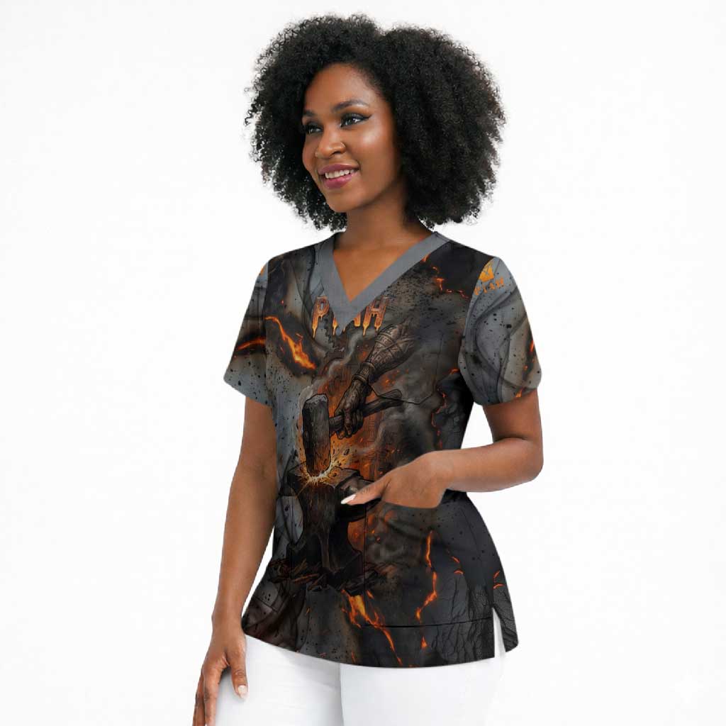 Ptah Egyptian Scrub Top God of Creation Great Artificer Hammer - Anvil Fire Forged
