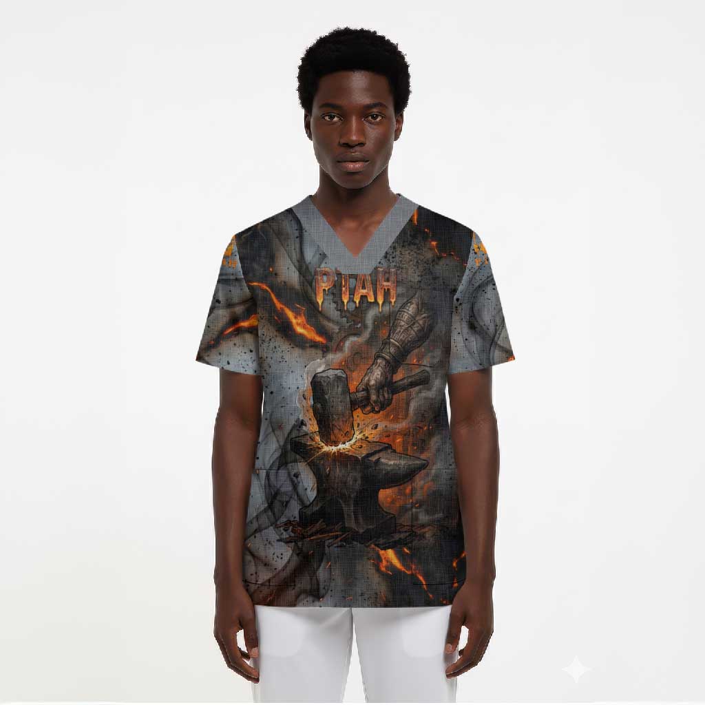 Ptah Egyptian Scrub Top God of Creation Great Artificer Hammer - Anvil Fire Forged