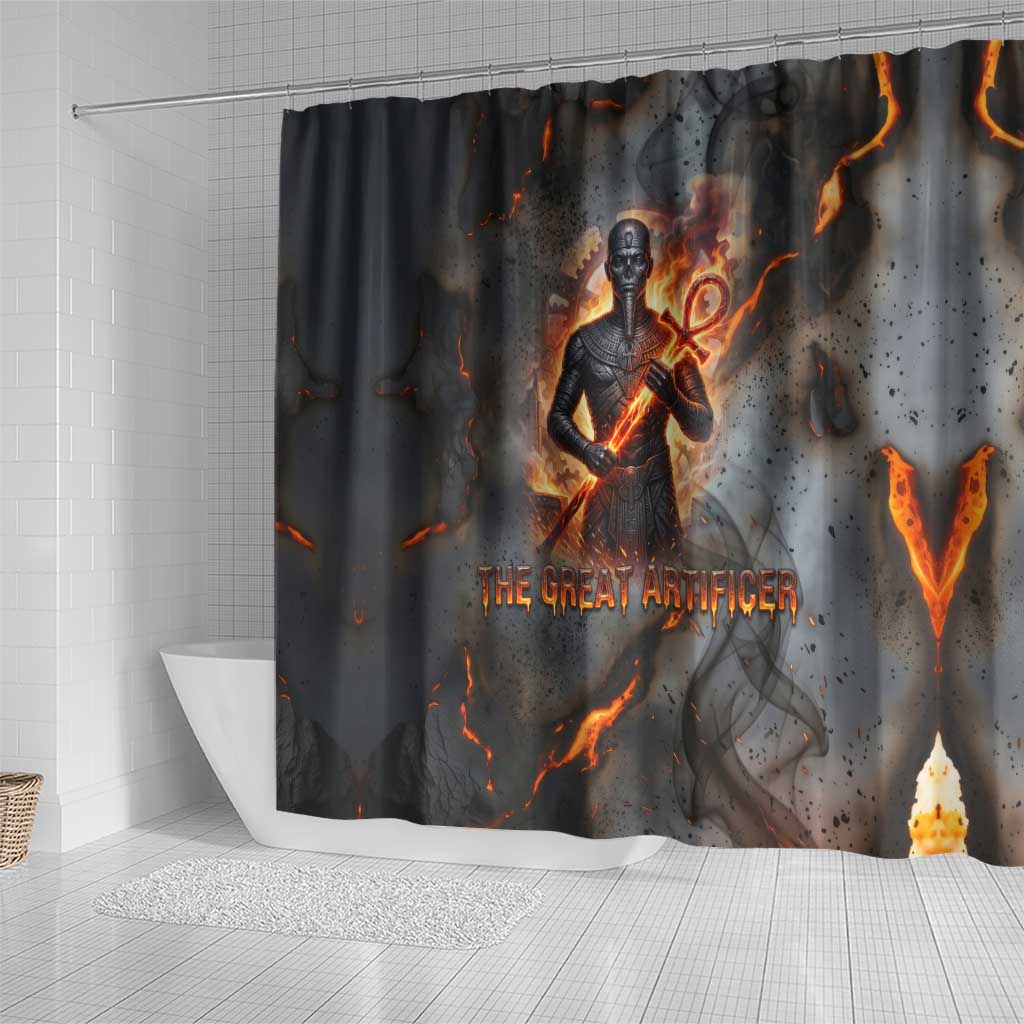 Ptah Egyptian Shower Curtain God of Creation Great Artificer Hammer - Anvil Fire Forged
