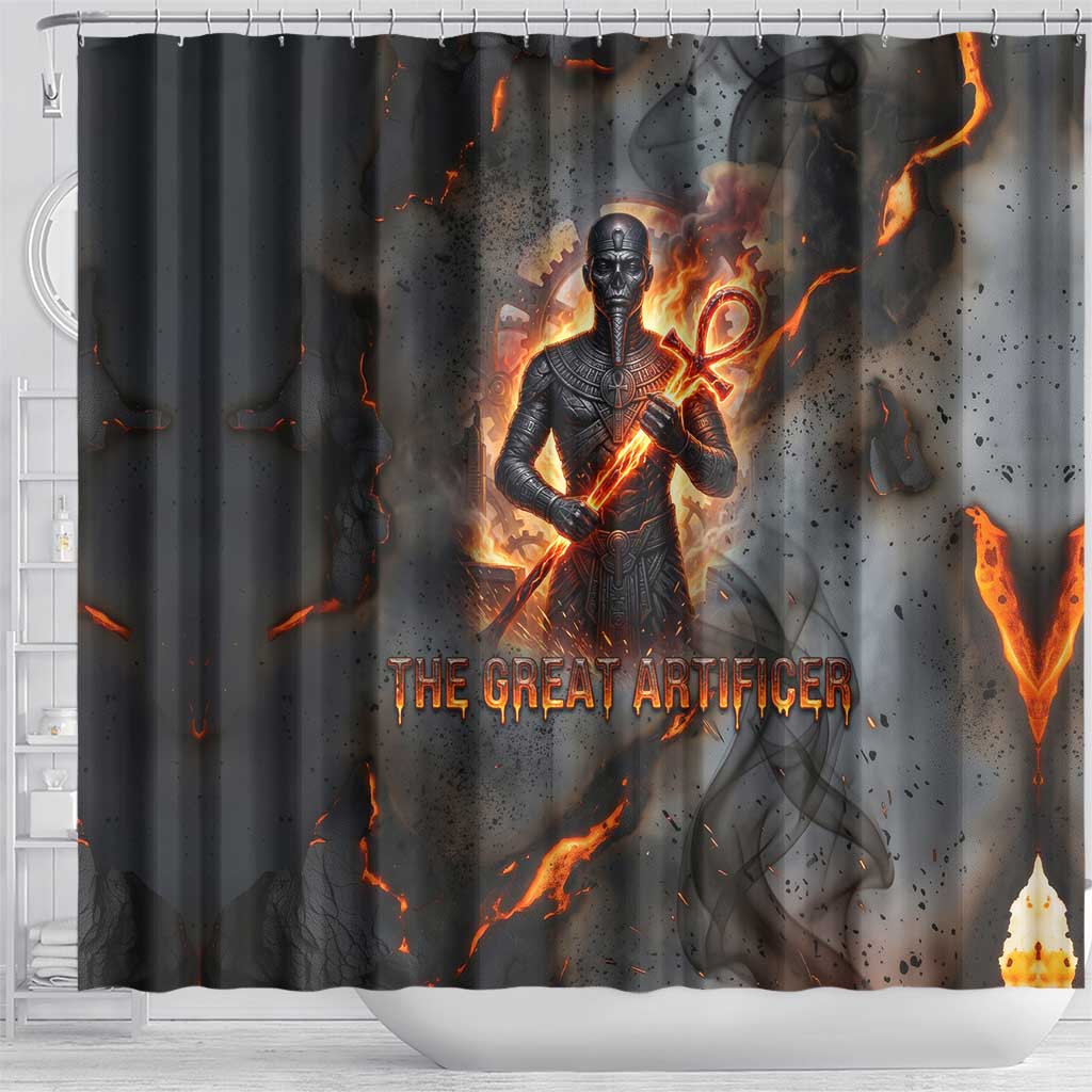 Ptah Egyptian Shower Curtain God of Creation Great Artificer Hammer - Anvil Fire Forged