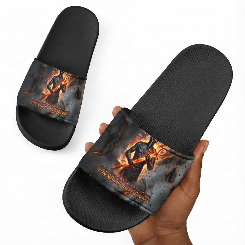 Ptah Egyptian Slide Sandals God of Creation Great Artificer Hammer - Anvil Fire Forged