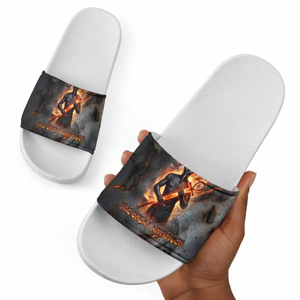 Ptah Egyptian Slide Sandals God of Creation Great Artificer Hammer - Anvil Fire Forged