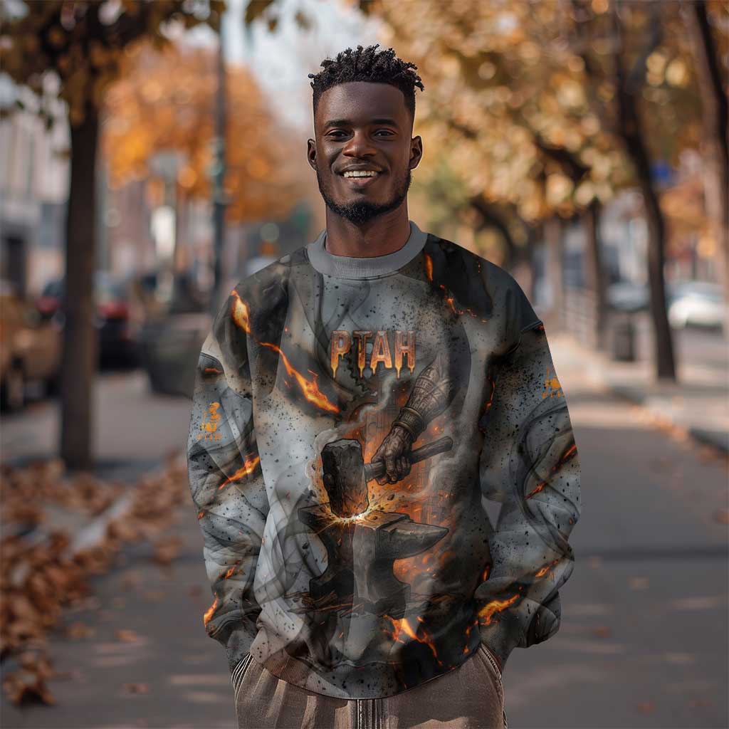 Ptah Egyptian Sweatshirt God of Creation Great Artificer Hammer - Anvil Fire Forged
