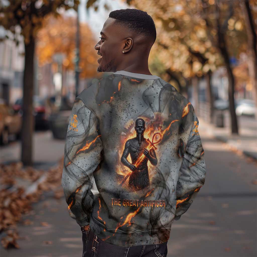 Ptah Egyptian Sweatshirt God of Creation Great Artificer Hammer - Anvil Fire Forged