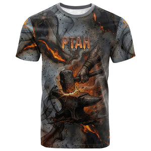 Ptah Egyptian T shirt God of Creation Great Artificer Hammer - Anvil Fire Forged