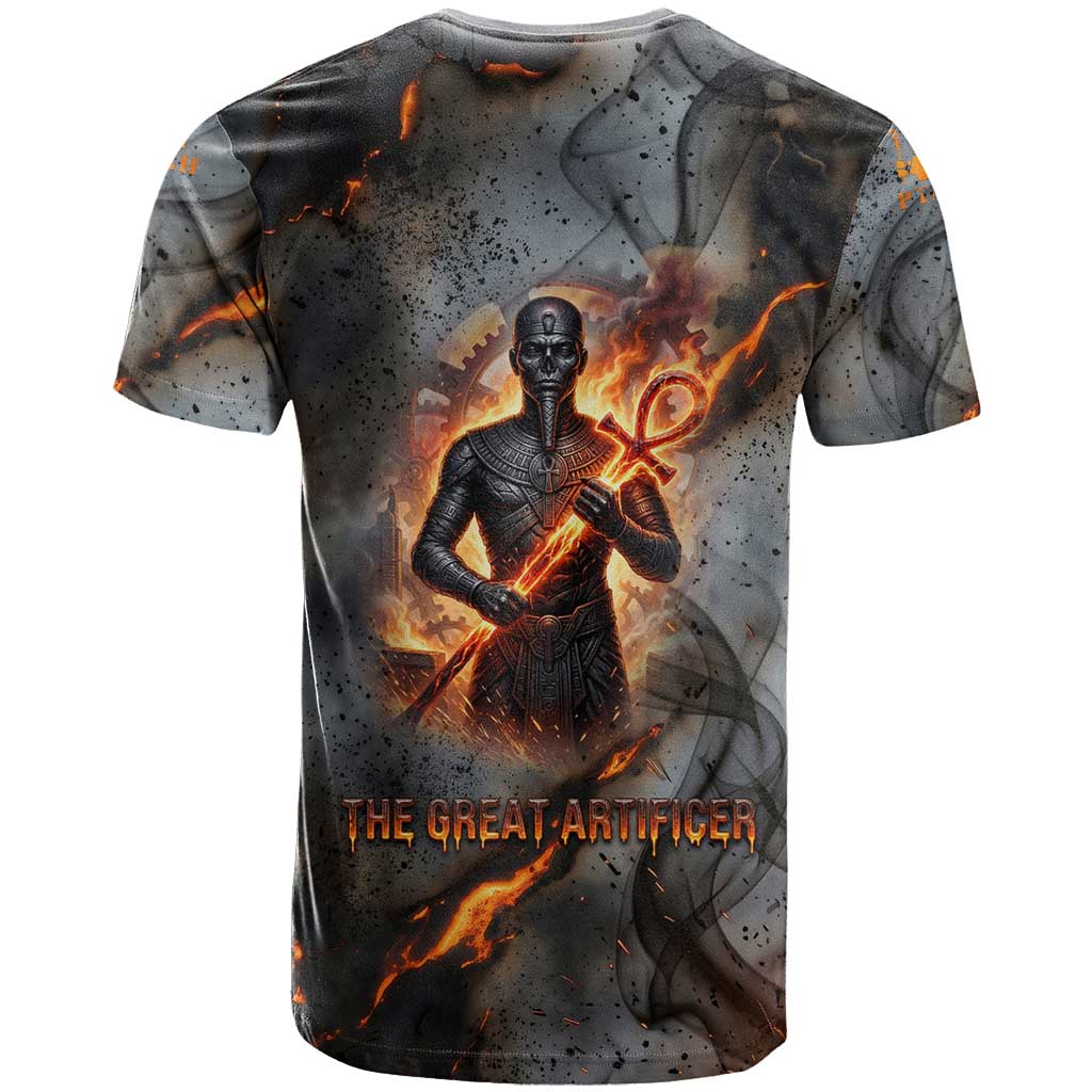 Ptah Egyptian T shirt God of Creation Great Artificer Hammer - Anvil Fire Forged