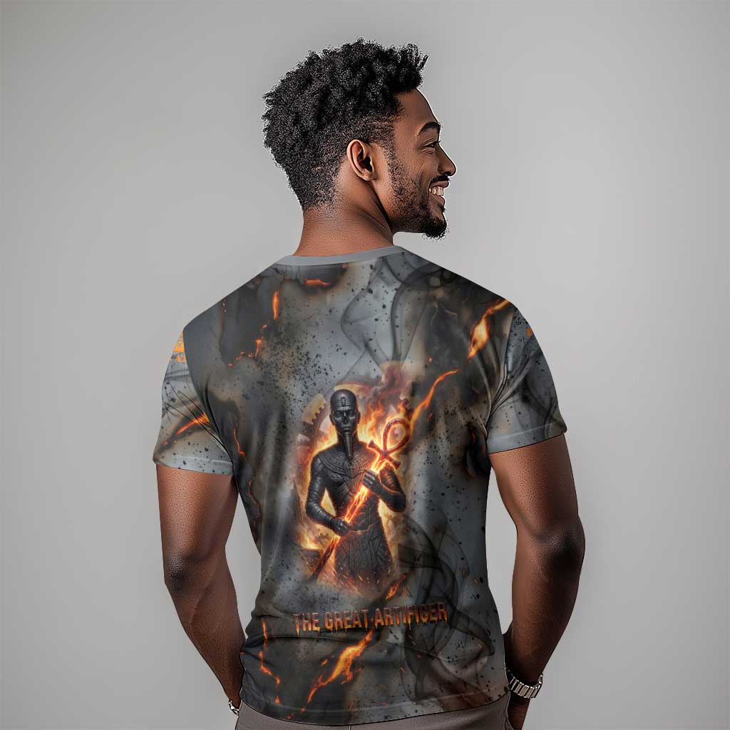 Ptah Egyptian T shirt God of Creation Great Artificer Hammer - Anvil Fire Forged