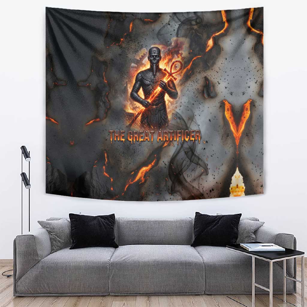 Ptah Egyptian Tapestry God of Creation Great Artificer Hammer - Anvil Fire Forged