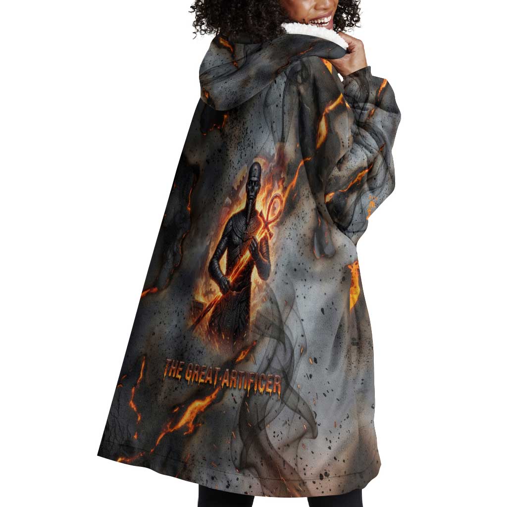Ptah Egyptian Wearable Blanket Hoodie God of Creation Great Artificer Hammer - Anvil Fire Forged