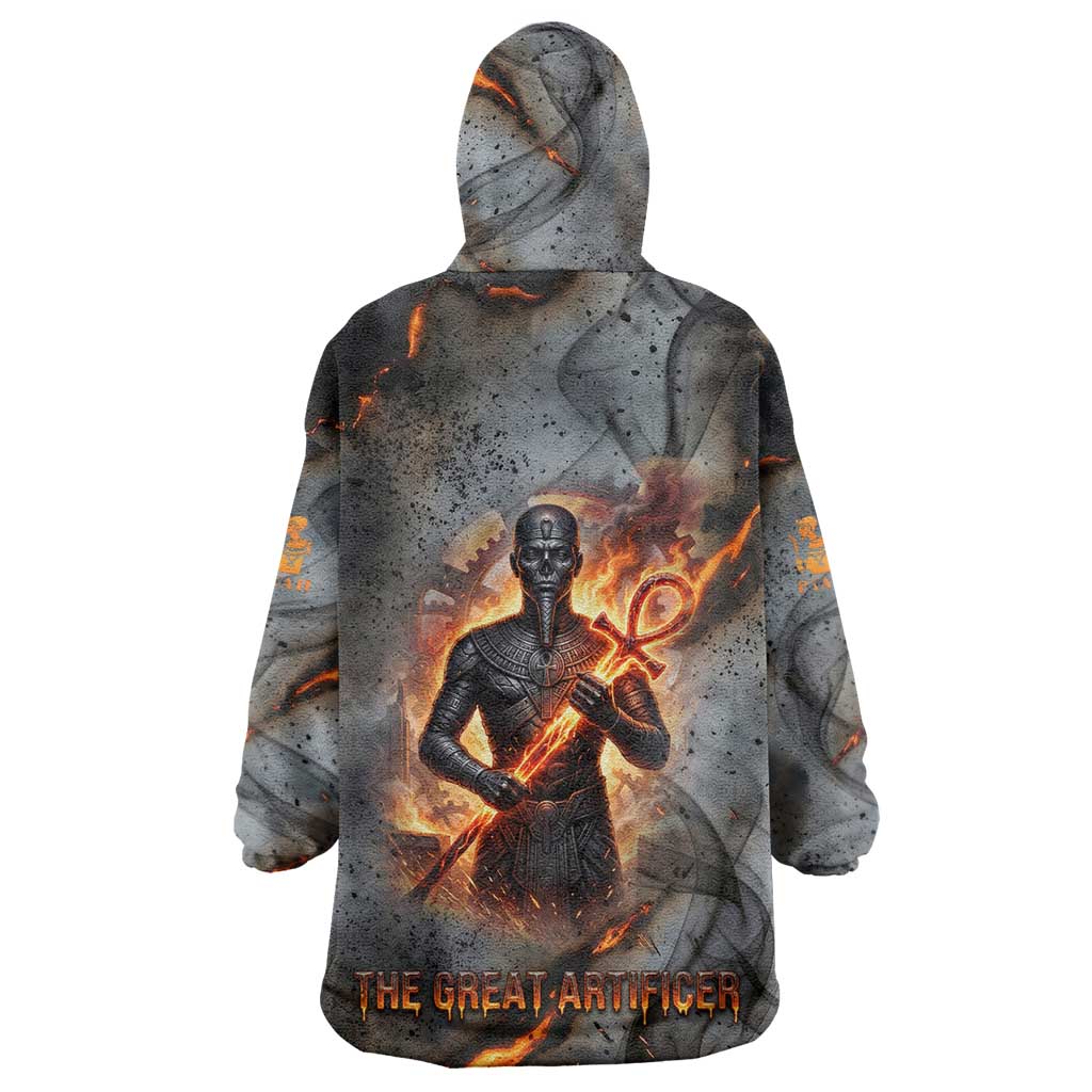 Ptah Egyptian Wearable Blanket Hoodie God of Creation Great Artificer Hammer - Anvil Fire Forged