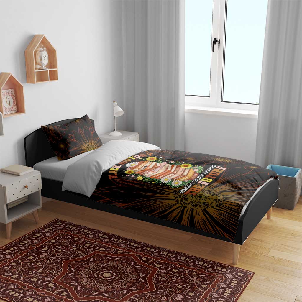 Black History Month Black African American Teachers Bedding Set Afrocentric Floral Art with Motivational Typography