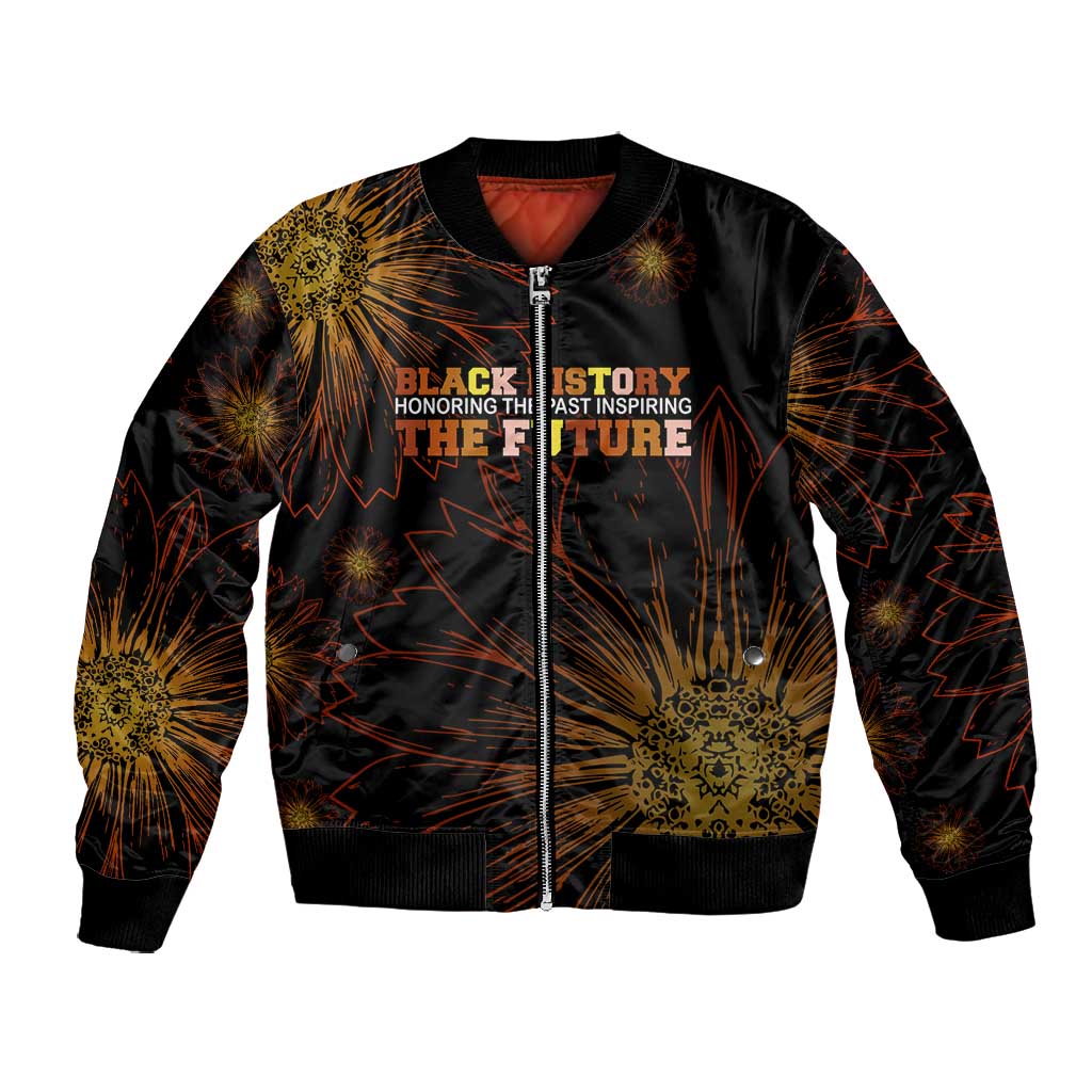 Black History Month Black African American Teachers Bomber Jacket Afrocentric Floral Art with Motivational Typography