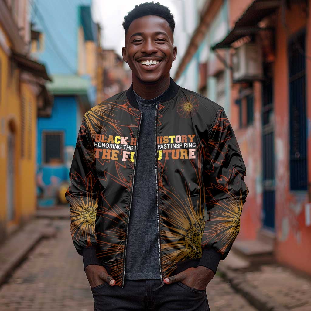 Black History Month Black African American Teachers Bomber Jacket Afrocentric Floral Art with Motivational Typography