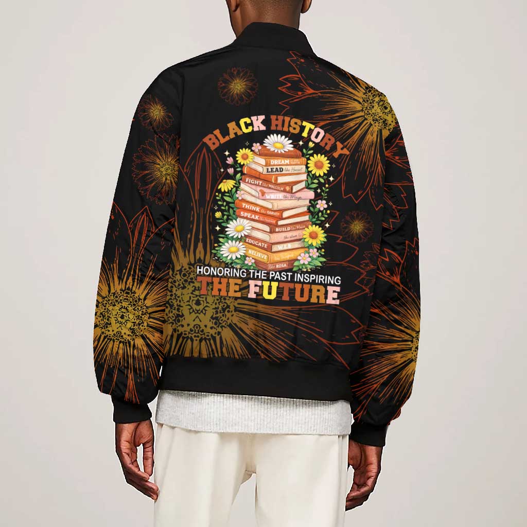 Black History Month Black African American Teachers Bomber Jacket Afrocentric Floral Art with Motivational Typography