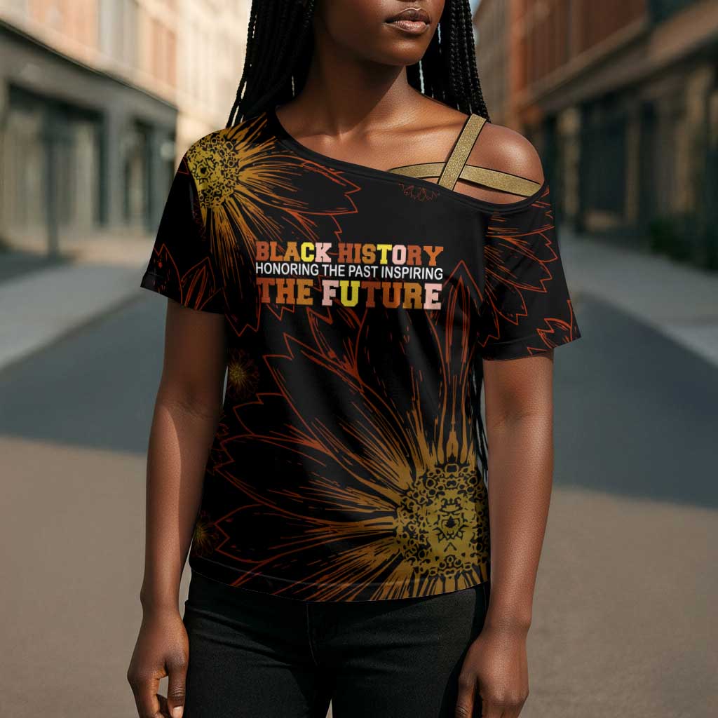 Black History Month Black African American Teachers Cross Shoulder Shirt Afrocentric Floral Art with Motivational Typography