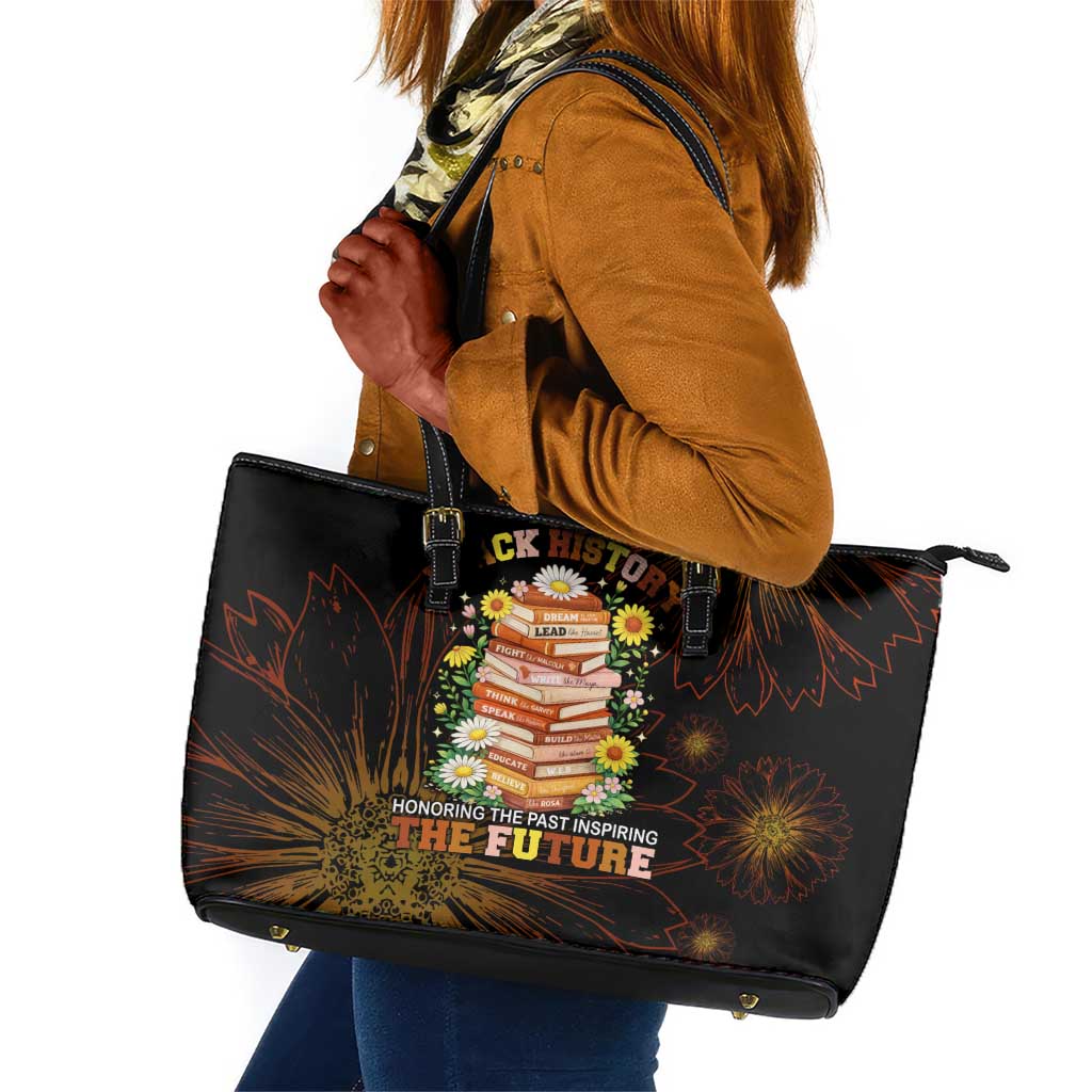 Black History Month Black African American Teachers Leather Tote Bag Afrocentric Floral Art with Motivational Typography