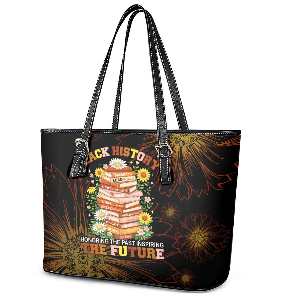Black History Month Black African American Teachers Leather Tote Bag Afrocentric Floral Art with Motivational Typography