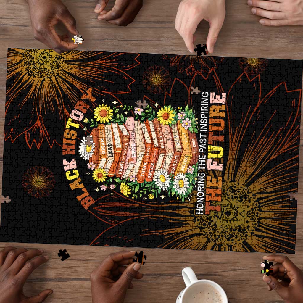 Black History Month Black African American Teachers Puzzle Afrocentric Floral Art with Motivational Typography
