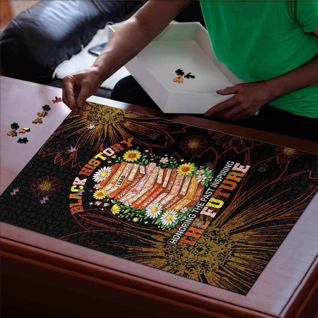 Black History Month Black African American Teachers Puzzle Afrocentric Floral Art with Motivational Typography
