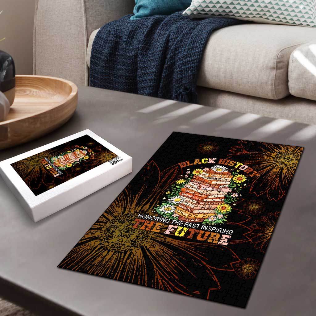 Black History Month Black African American Teachers Puzzle Afrocentric Floral Art with Motivational Typography