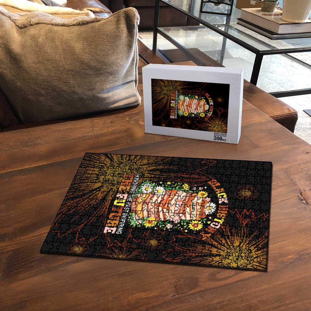 Black History Month Black African American Teachers Puzzle Afrocentric Floral Art with Motivational Typography