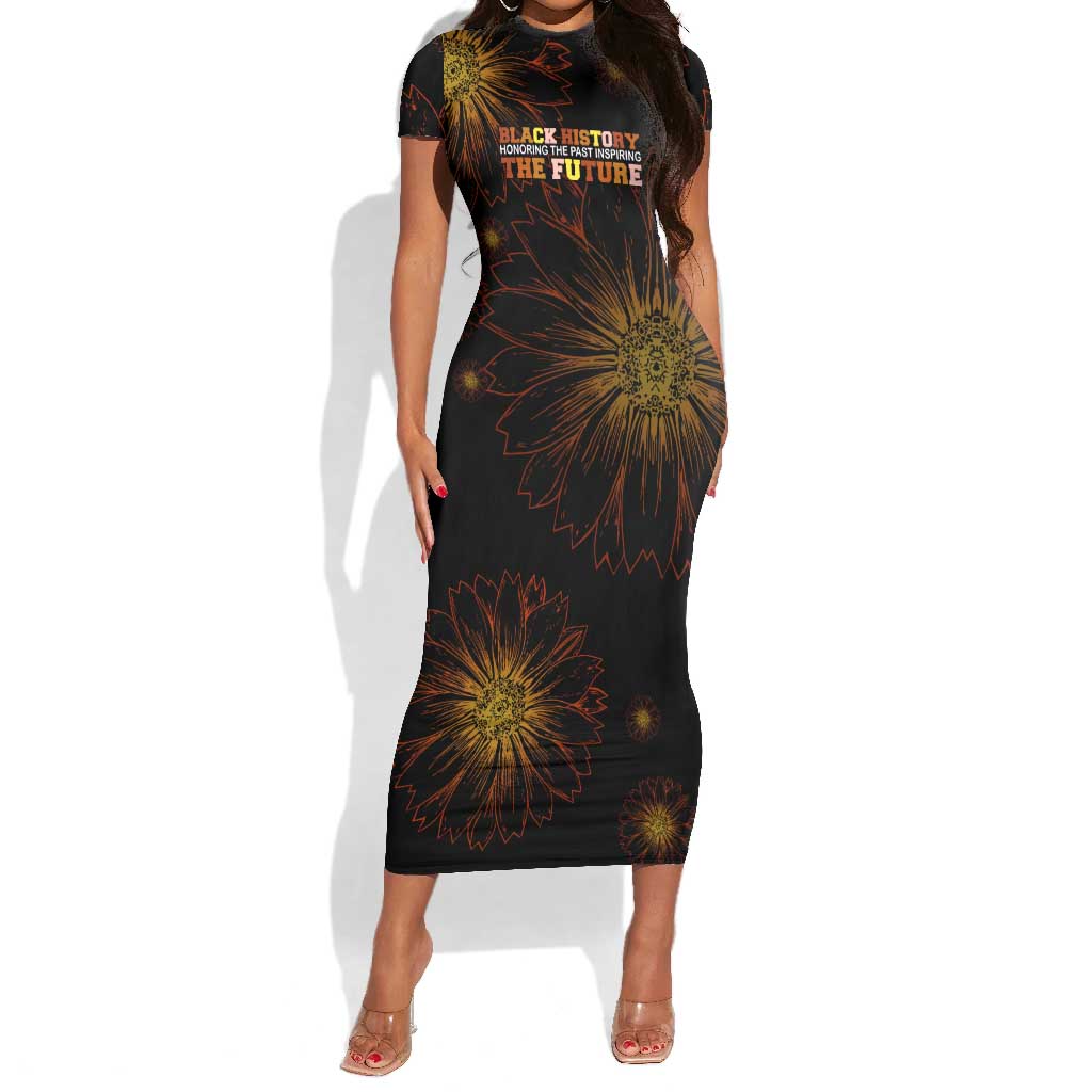 Black History Month Black African American Teachers Short Sleeve Bodycon Dress Afrocentric Floral Art with Motivational Typography