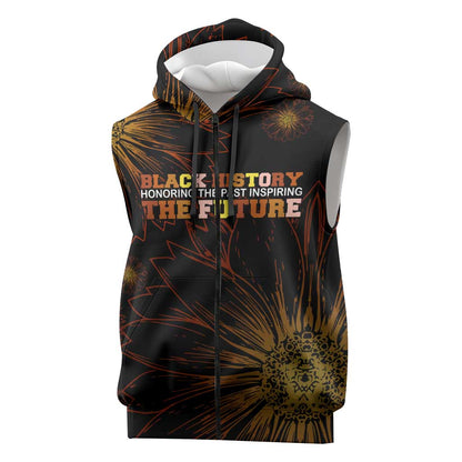 Black History Month Black African American Teachers Sleeveless Zip Hoodie Afrocentric Floral Art with Motivational Typography