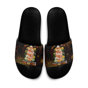 Black History Month Black African American Teachers Slide Sandals Afrocentric Floral Art with Motivational Typography