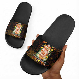 Black History Month Black African American Teachers Slide Sandals Afrocentric Floral Art with Motivational Typography