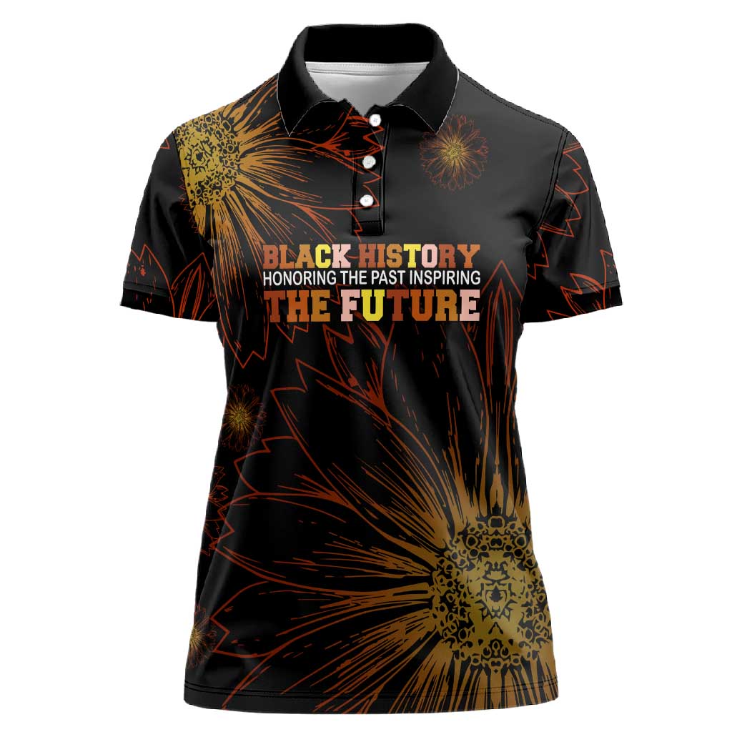 Black History Month Black African American Teachers Women Polo Shirt Afrocentric Floral Art with Motivational Typography