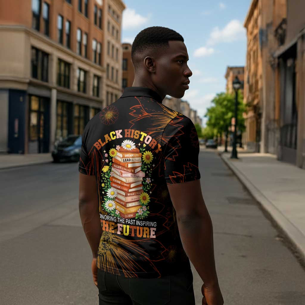 Black History Month Black African American Teachers Zipper Polo Shirt Afrocentric Floral Art with Motivational Typography