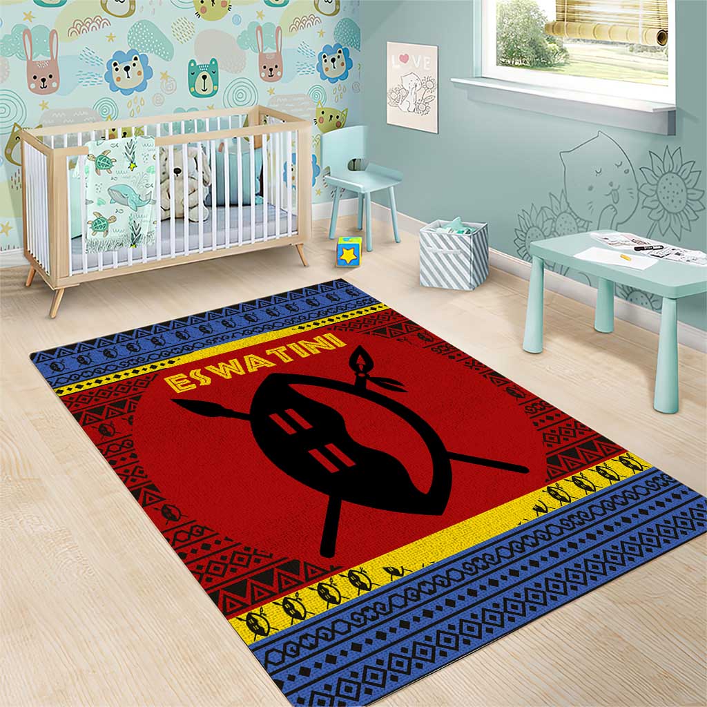 Eswatini Flag Area Rug Nguni Shield Spear Pattern