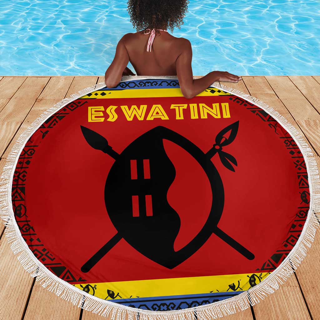 Eswatini Flag Beach Blanket Nguni Shield Spear Pattern