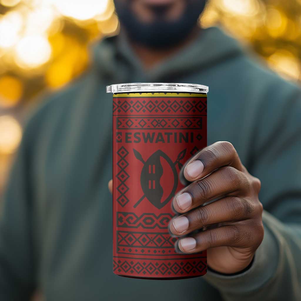 Eswatini Flag 4 in 1 Can Cooler Tumbler Nguni Shield Spear Pattern