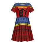 Eswatini Flag Kid Short Sleeve Dress Nguni Shield Spear Pattern