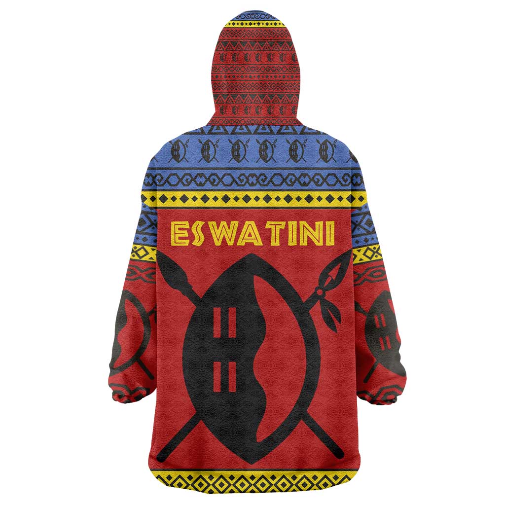 Eswatini Flag Kid Wearable Blanket Hoodie Nguni Shield Spear Pattern