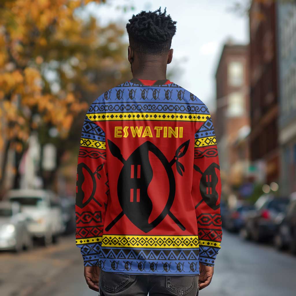 Eswatini Flag Long Sleeve Shirt Nguni Shield Spear Pattern