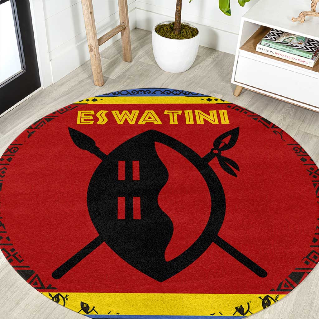 Eswatini Flag Round Carpet Nguni Shield Spear Pattern