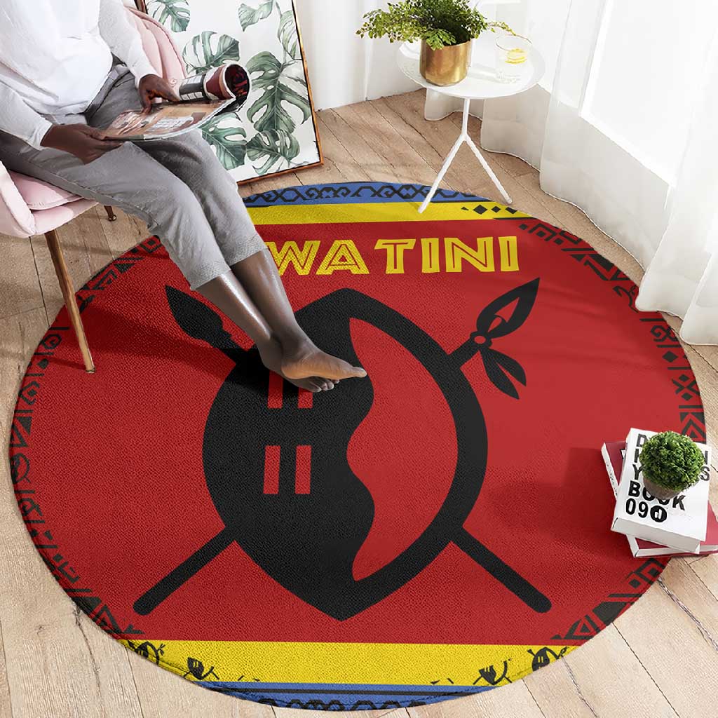 Eswatini Flag Round Carpet Nguni Shield Spear Pattern