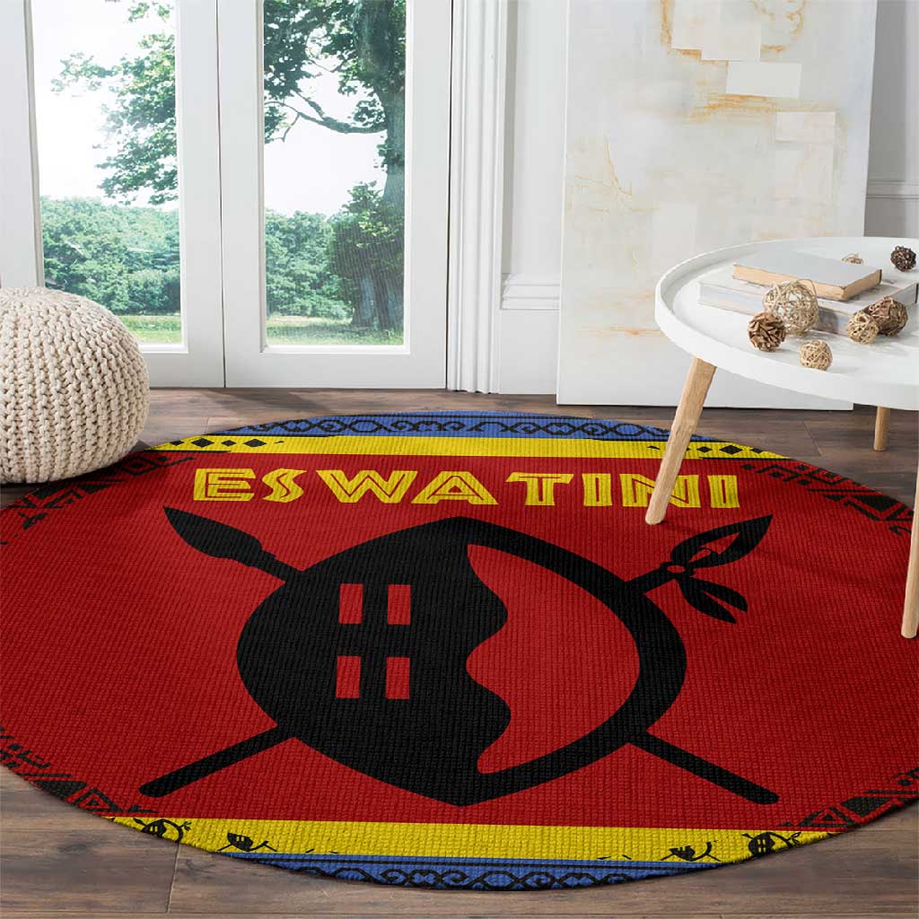 Eswatini Flag Round Carpet Nguni Shield Spear Pattern