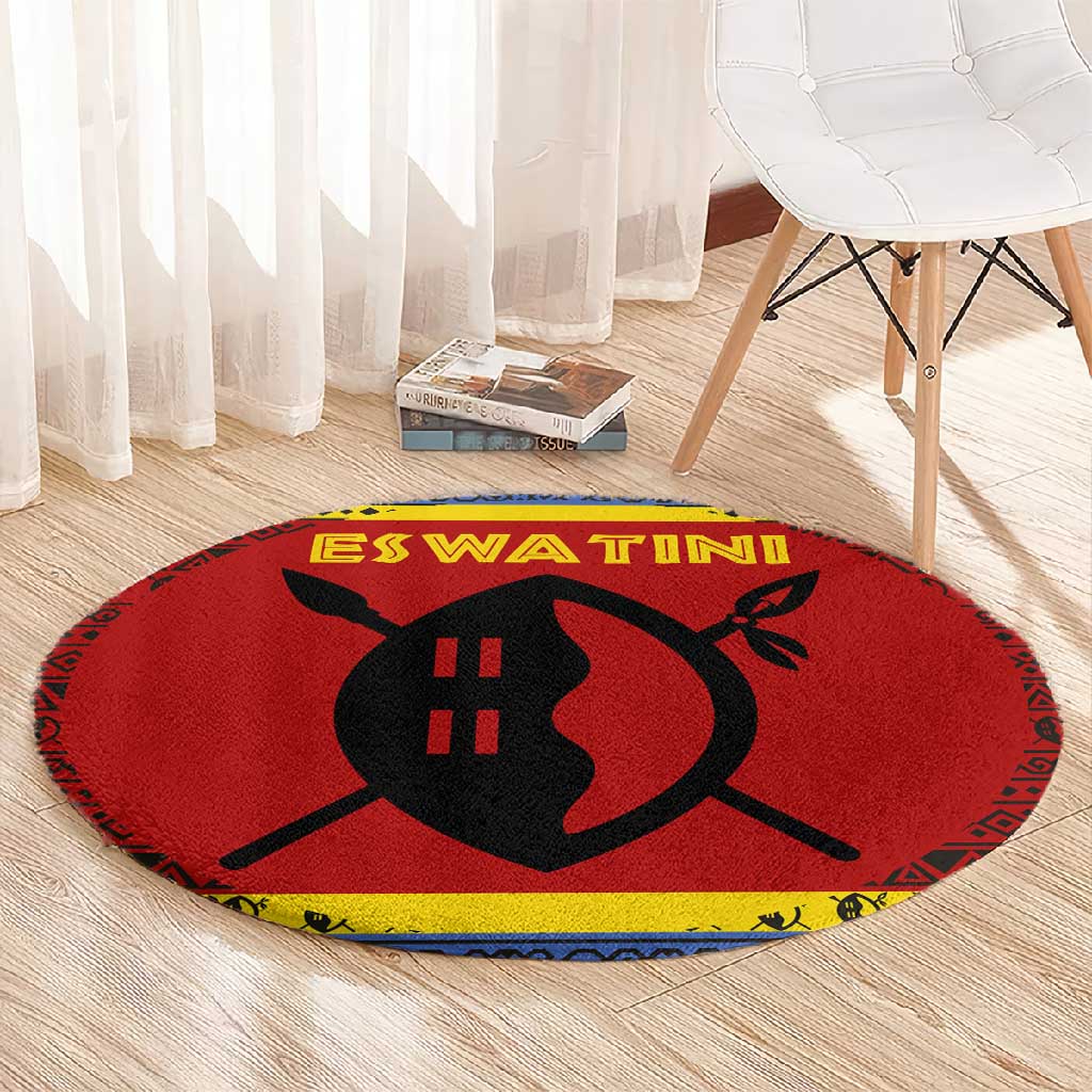 Eswatini Flag Round Carpet Nguni Shield Spear Pattern