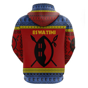 Eswatini Flag Zip Hoodie Nguni Shield Spear Pattern