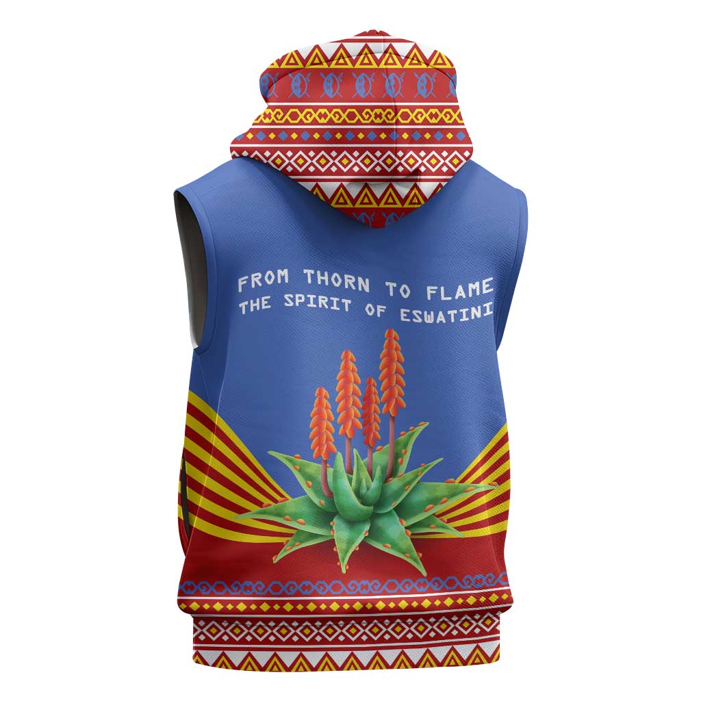 Aloe Vera Eswatini Sleeveless Zip Hoodie Flag Print and Cultural Motif From Thorn to Flame - African Pride