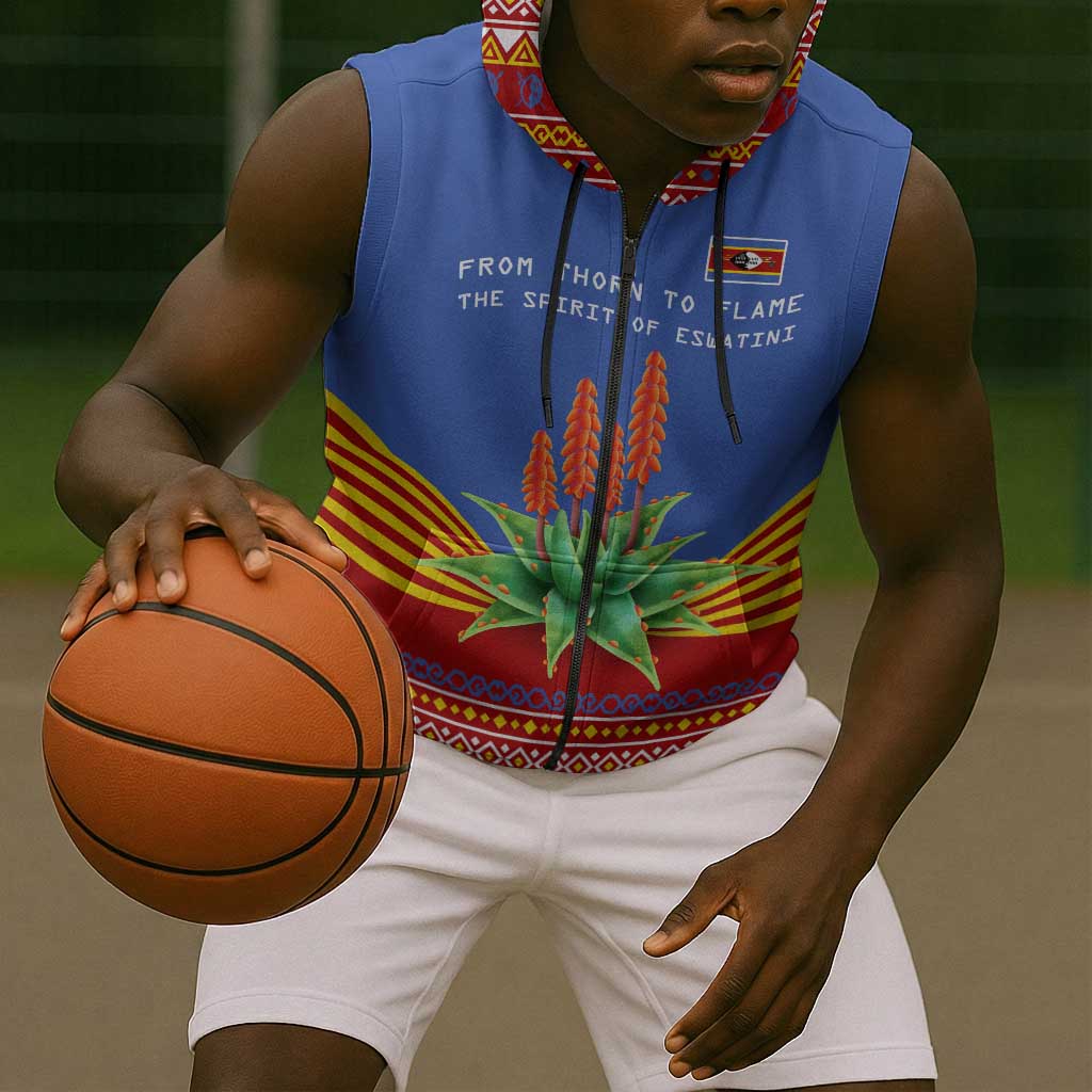 Aloe Vera Eswatini Sleeveless Zip Hoodie Flag Print and Cultural Motif From Thorn to Flame - African Pride