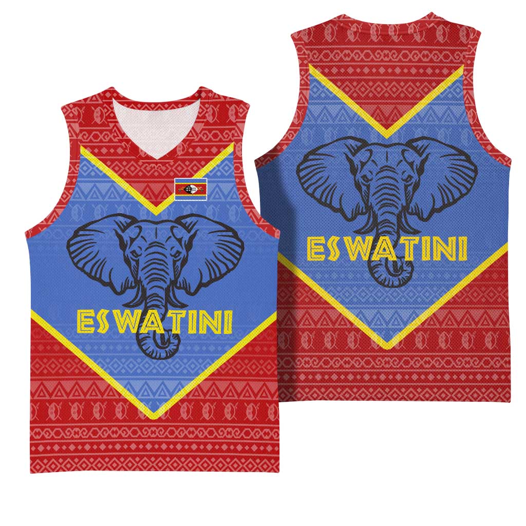Elephant Eswatini Basketball Jersey Swaziland Shield Tribal Pattern and National Flag TS04