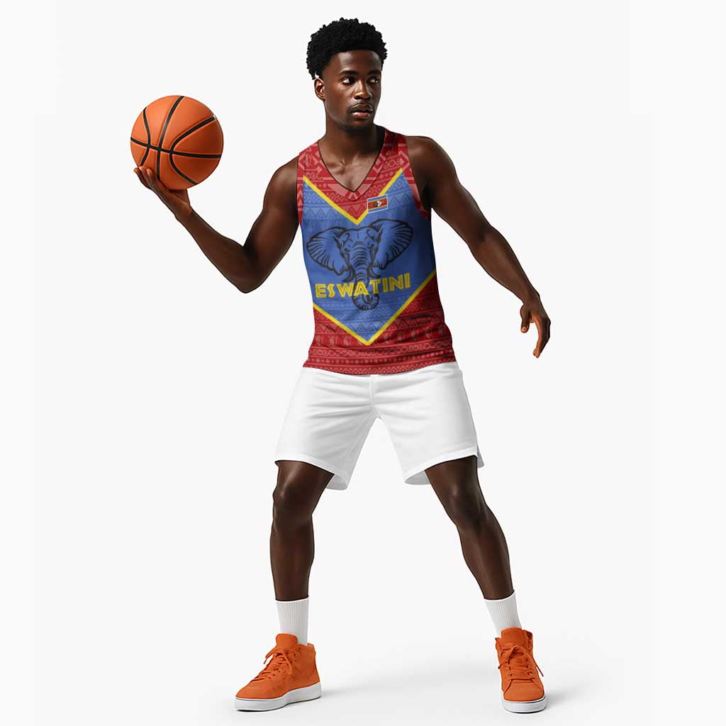 Elephant Eswatini Basketball Jersey Swaziland Shield Tribal Pattern and National Flag TS04