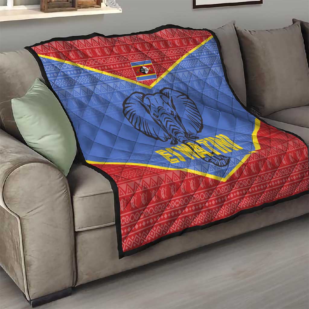 Elephant Eswatini Quilt Swaziland Shield Tribal Pattern and National Flag