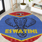 Elephant Eswatini Round Carpet Swaziland Shield Tribal Pattern and National Flag