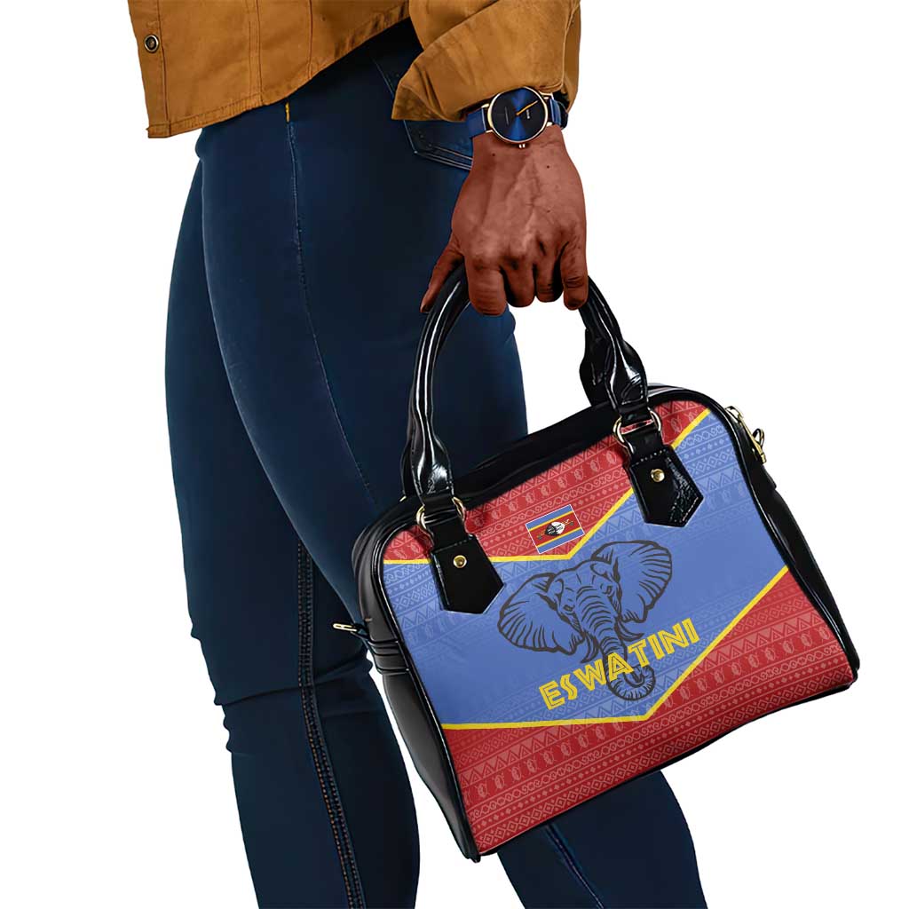 Elephant Eswatini Shoulder Handbag Swaziland Shield Tribal Pattern and National Flag