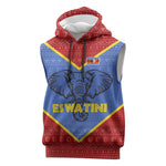 Elephant Eswatini Sleeveless Hoodie Swaziland Shield Tribal Pattern and National Flag - African Pride